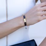 Bransoletka "Elegant" z ciemnym bursztynem i srebrem pozłacanym 24 karatowym złotem